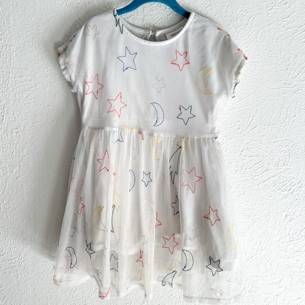 Hanna Andersson White Celestial Star & Moon Tulle Dress Girls 6-7